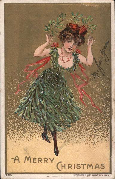 A Merry Christmas A woman dressed as a Christmas tree