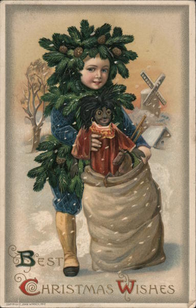 Best Christmas Wishes - Dutch child holding black doll