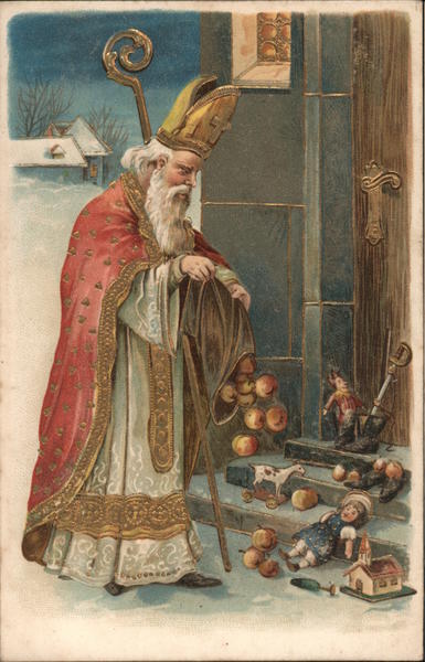 St. Nicholas Bag Of Apples At Door Santa Claus
