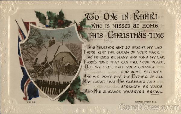 Christmas Greeting - poem to someone away at war, photo of house in winter
