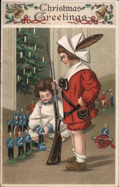 Christmas Greetings - Children playing with toy soldiers