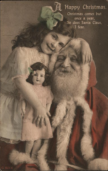 A Girl, her doll, and Santa Claus