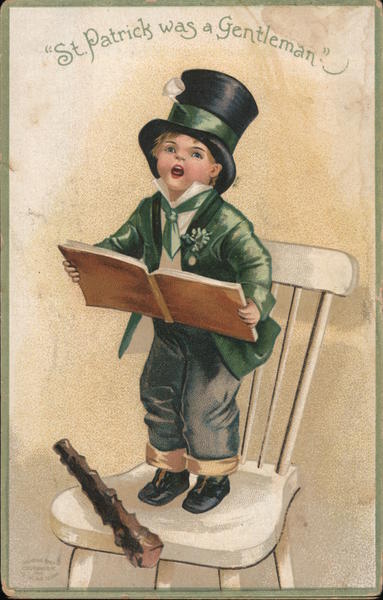 Boy Standing on Chair Stating St. Patrick Was a Gentleman