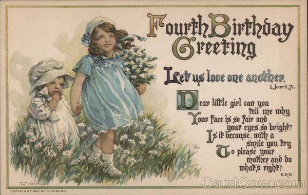 Fourth Birthday Greeting Let us love one another Dear little