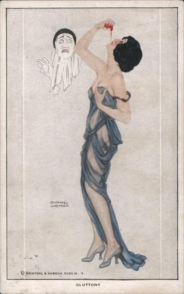 Pierrot, Woman Gluttony Raphael Kirchner