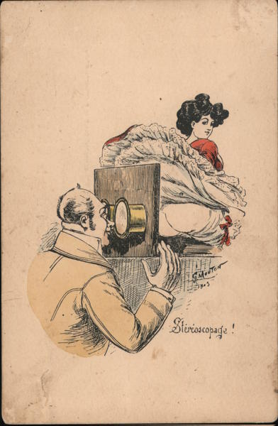 Sterioscopage! - Man leering at woman's bare behind through a stereoscope