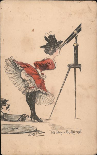 Cartoon - man looks at lady in fancy dress but with no underwear