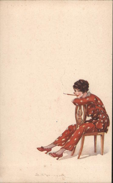 Woman Smoking in Chair Artist Signed