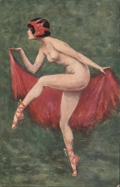 Danseuse Dance Nude Woman Wearing Shoes Holding Cape