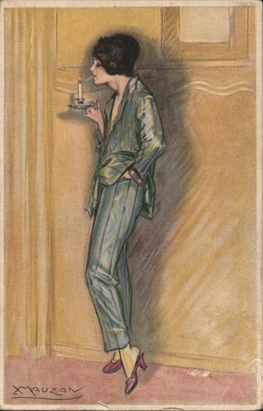 Woman lighting cigarette from candle she is holding