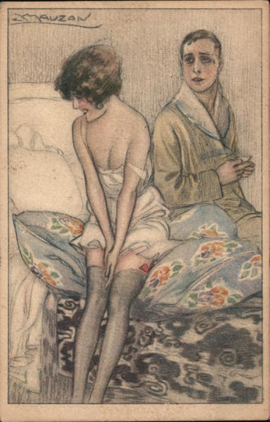 Man and Woman Going to Bed Mauzan Artist Signed
