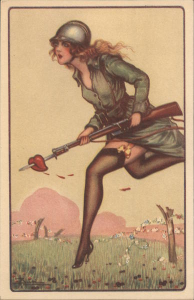 Woman in Military Coat and Stockings Adolfo Busi Artist Signed