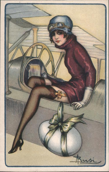 Woman Airplane Art By Adolfo Busi Artist Signed