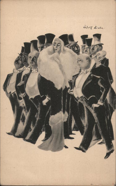 A Mural By Adolf Dehn Woman And Men In Tuxedos Artist Signed