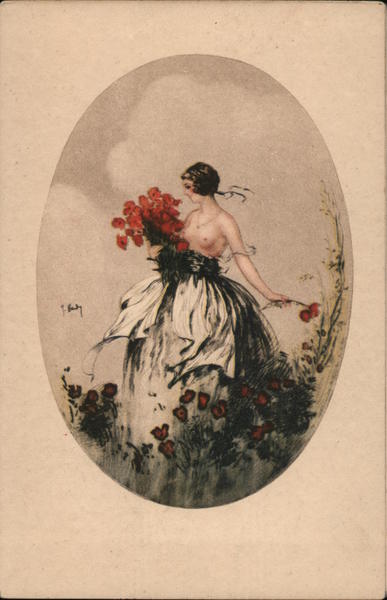 Topless Woman Picking Poppies Risque & Nude
