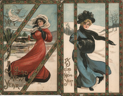 Set of 2: A Glad New Year Women Postcard