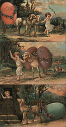 Set of 3: Lambs Carrying Easter Eggs With Girl Postcard
