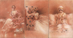 Set of 3: L'Eternel Feminin (Sanguines) Risque & Nude Loius Icart Postcard Postcard Postcard