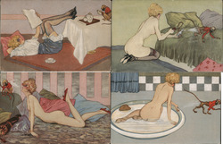 Set of 4: Woman with Monkey Postcard