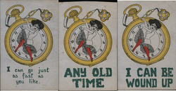 Set of 3: Woman as Hands of Pocket Watch Postcard