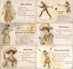 Set of 6: Western Girl Series, Cowgirl with Guns, Sharpshooter Cowboy Western Postcard Postcard Postcard