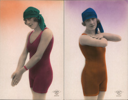 Set of 2: Art Deco Woman in Bathing Suit Swimsuits & Pinup Postcard Postcard Postcard
