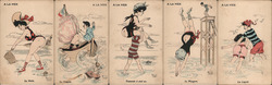 Set of 5: "A La Mer" French Risque Woman at Beach Postcard