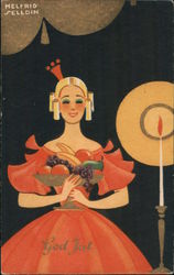Helfrid Selldin Woman Fruit God Jul Postcard