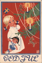 A Girl Standing in Front of a Christmas Tree Sweden Children Postcard Postcard Postcard