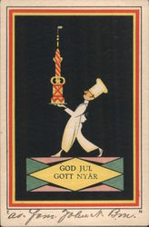 God Jul Gott Nyar - Chef Carrying Tall Confection Postcard