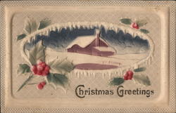 Christmas Greetings - house and snow landscape Postcard