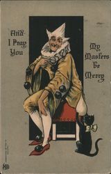 And I Pray You My Masters be Merry - jester with a cat Postcard