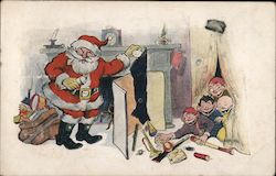 Christmas Santa Hole In Stocking Toys Fall Through Children Smiling Postcard