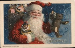 Christmas Greetings - Santa holding toys Postcard