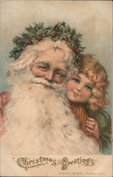 Christmas Greetings - Santa with a Young Girl Postcard