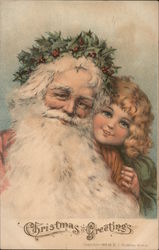 Christmas Greetings - Santa with a Young Girl Santa Claus H. J. Robbins Postcard Postcard Postcard