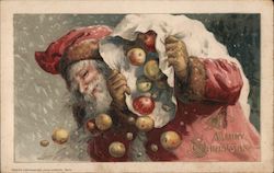 Santa Apples Tumbling Out Of Bag A Merry Christmas Postcard