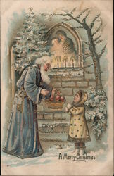 Christmas Santa Girl A Merry Christmas Postcard