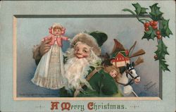 A Merry Christmas Santa with toys. Postcard