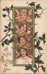 A Joyful Christmas to You - four young female angel faces Angels HBG Postcard Postcard Postcard