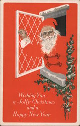 Fade-Away Santa At Window Wishing You a Jolly Christmas and a Santa Claus Postcard Postcard Postcard