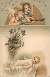 Two Angels Singing to a Baby Postcard
