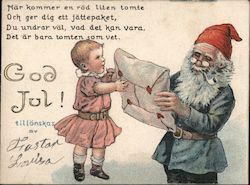 Santa Delivering Present to Toddler Santa Claus Postcard Postcard Postcard