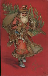 Santa Claus Gifts Tree A Merry Christmas Postcard