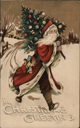 A Christmas Greeting Santa Christmas Tree Toys Postcard