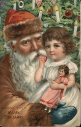 Wishing You A Merry Christmas Santa Girl Doll Postcard
