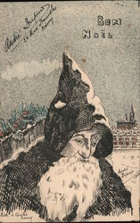 Bon Noel - drawn picture of Santa Claus Postcard
