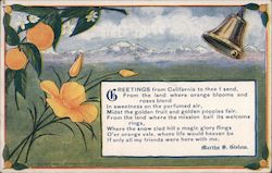 Greetings from California - Poppy, orange, and bell with mountains in background Postcard