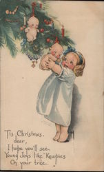 Kewpies Girl Christmas Tree Tis Christmas, dear, I hope you'll Children Rose O'neill Postcard Postcard Postcard