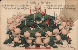 A Wish for You - Kewpie Angels Dance Around a Christmas Tree Rose O'Neill Postcard Postcard Postcard